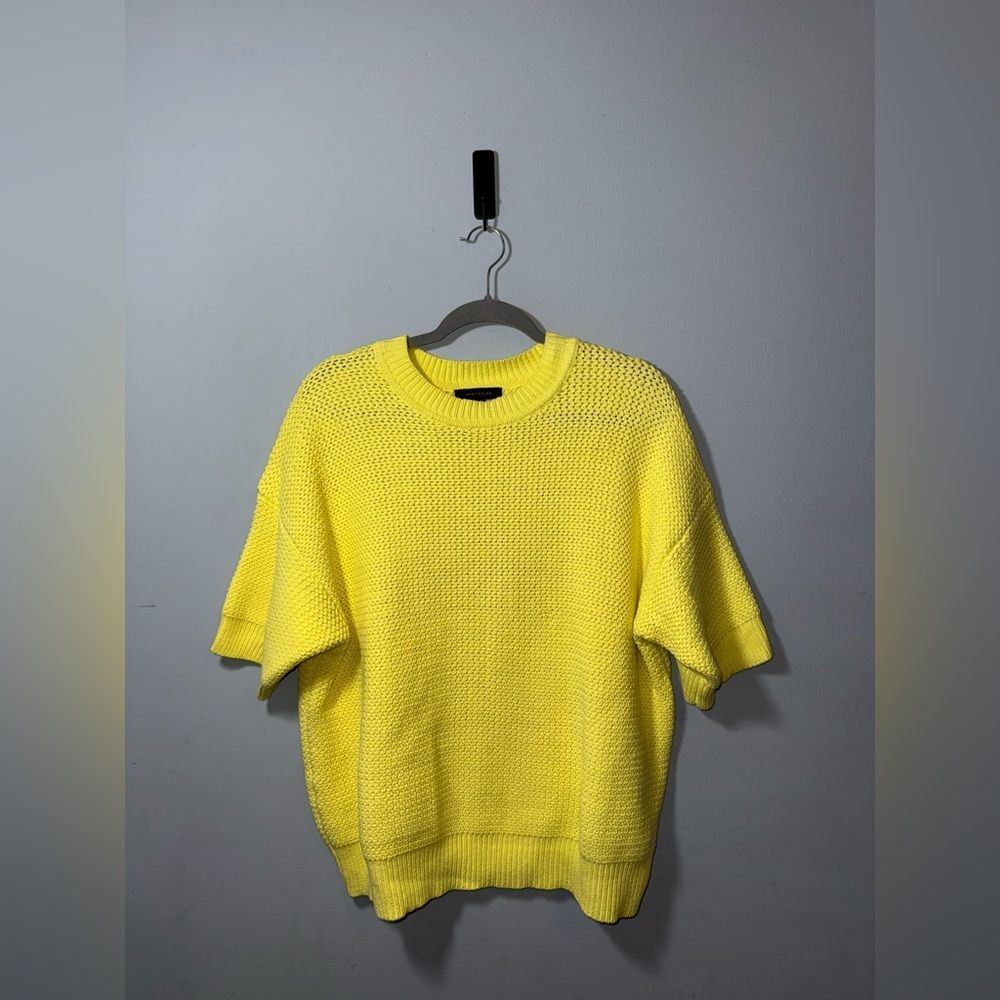 Ann Taylor Women’s Bright Yellow Textured Knit Short Sleeve Sweater Top L EUC